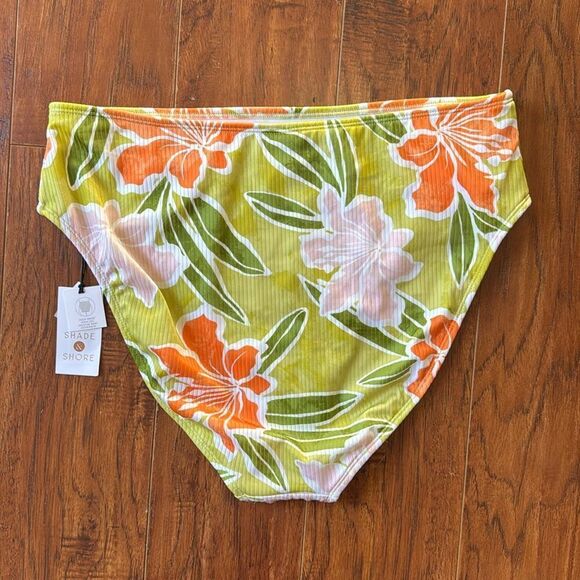 * NWT Shade & Shore XL (16) Ribbed High Waist Floral Bikini Swim Bottom Tropical - Picture 3 of 6